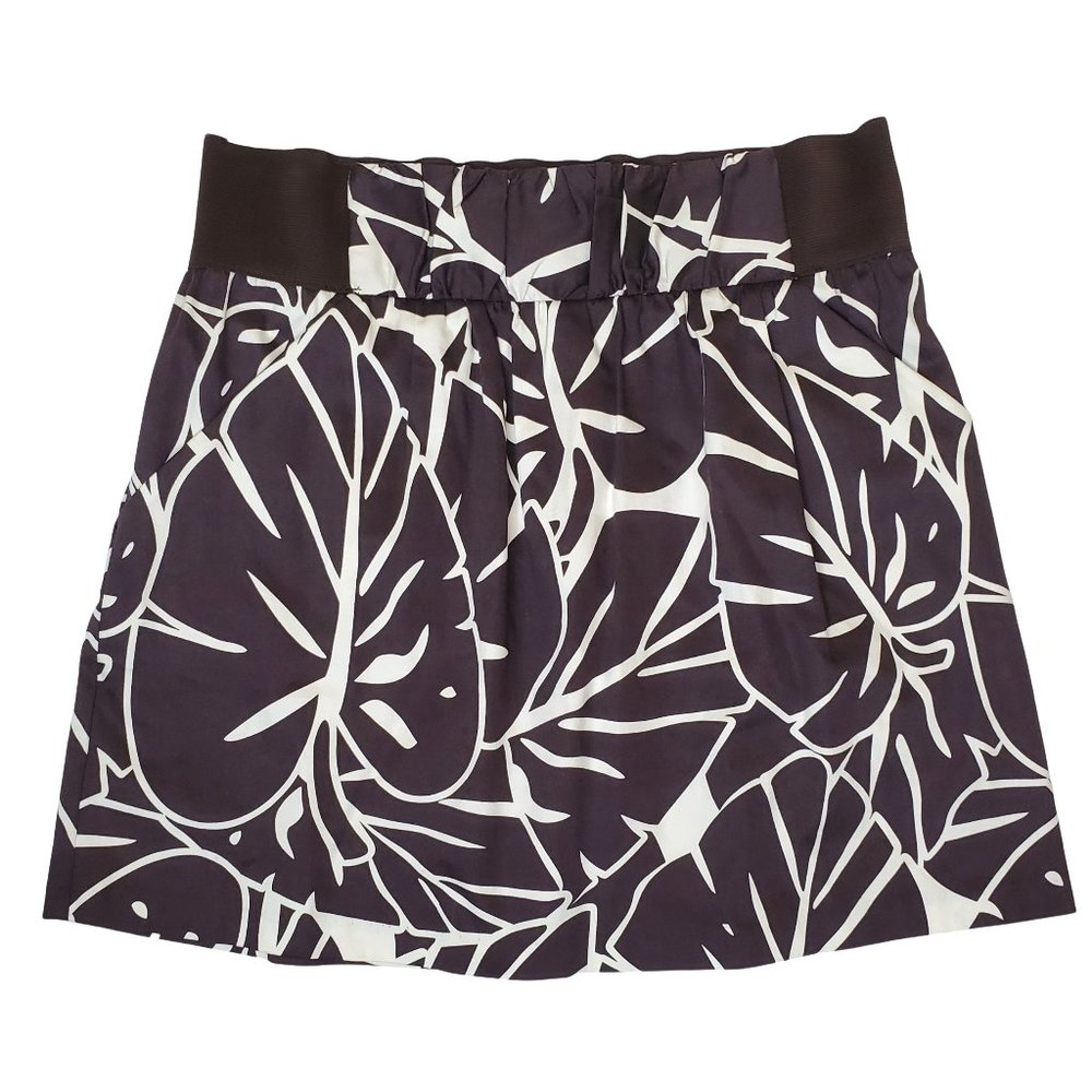 BCX Tropical Floral Print Mini Skirt Party White Brown Women's Medium